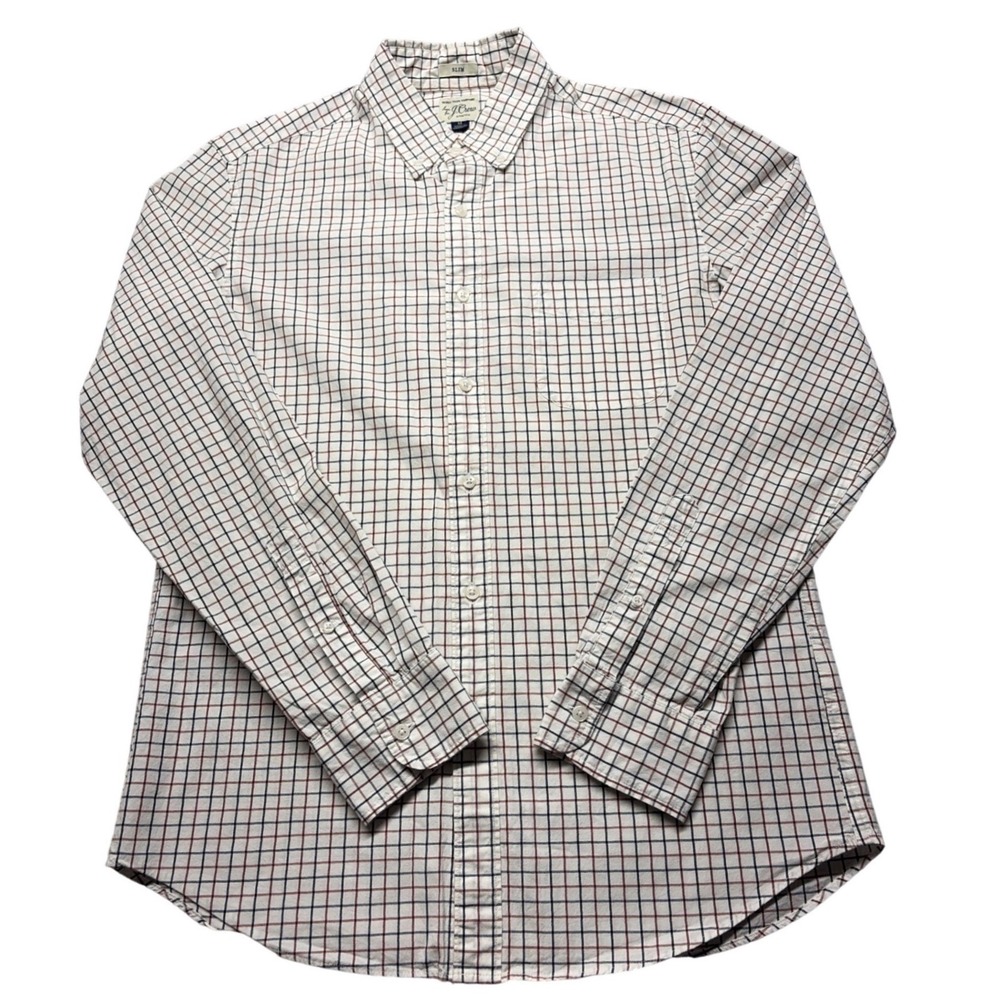 J. Crew Mens Secret Wash Slim Fit Stretch Tattersall Check Button Down Shirt M